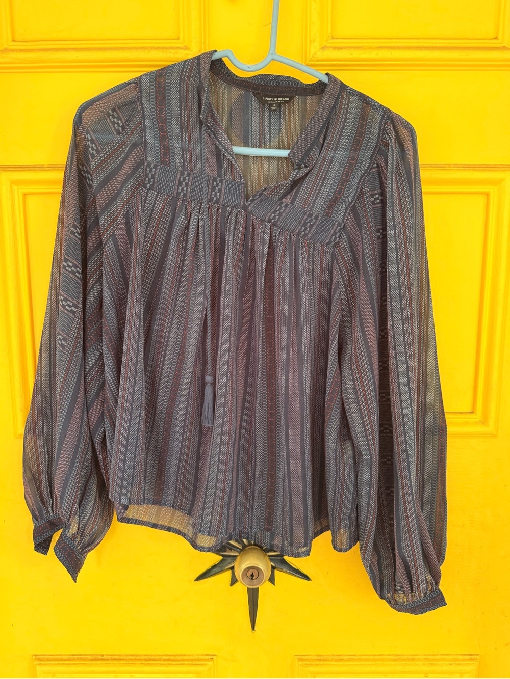 Lucky Navy Striped Long-Sleeve Peasant Blouse